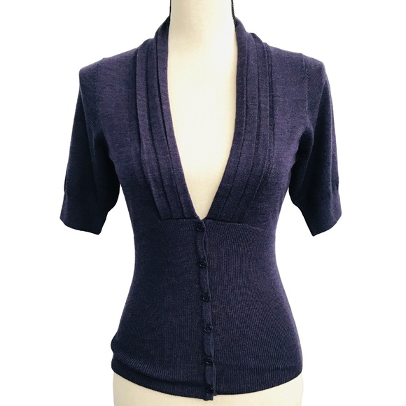 The Limited Sweaters - The Limited Purple Half Sleeve Cardigan